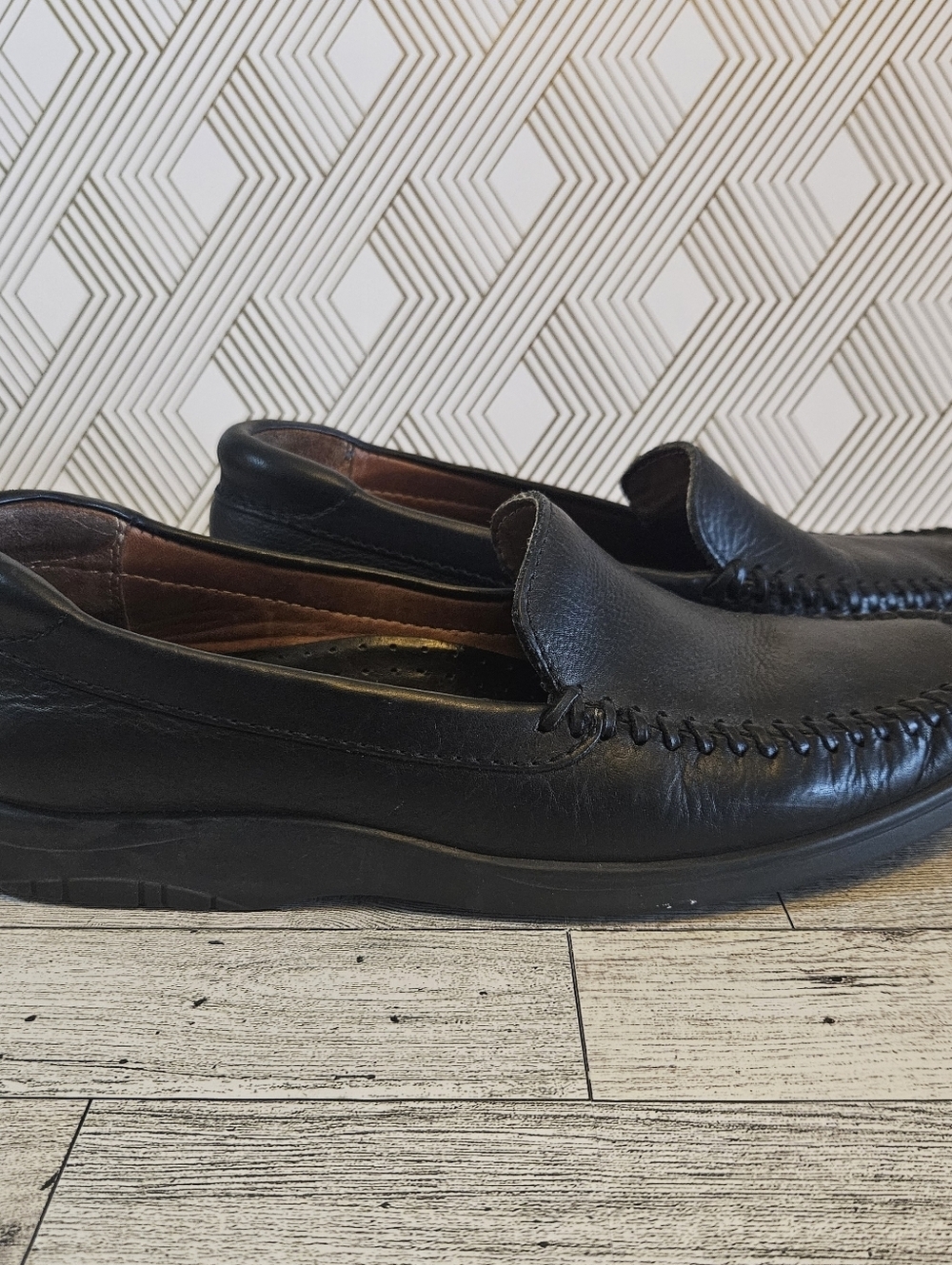 Johnston and Murphy Mens Slip On Loafer Leather Shoes Black Size 10M